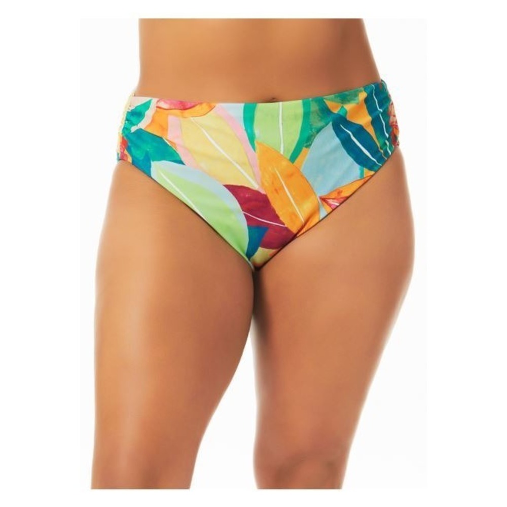NEW Time & Tru Ruched Cheeky High Waist Mid Swim Bottom Tropical Plus 2X 20w-22w